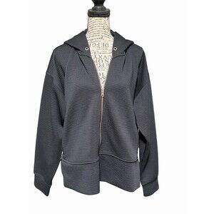 DKNY Sport Women's Black Polyester Full Zip Jacket Size L Long Sleeve Hooded